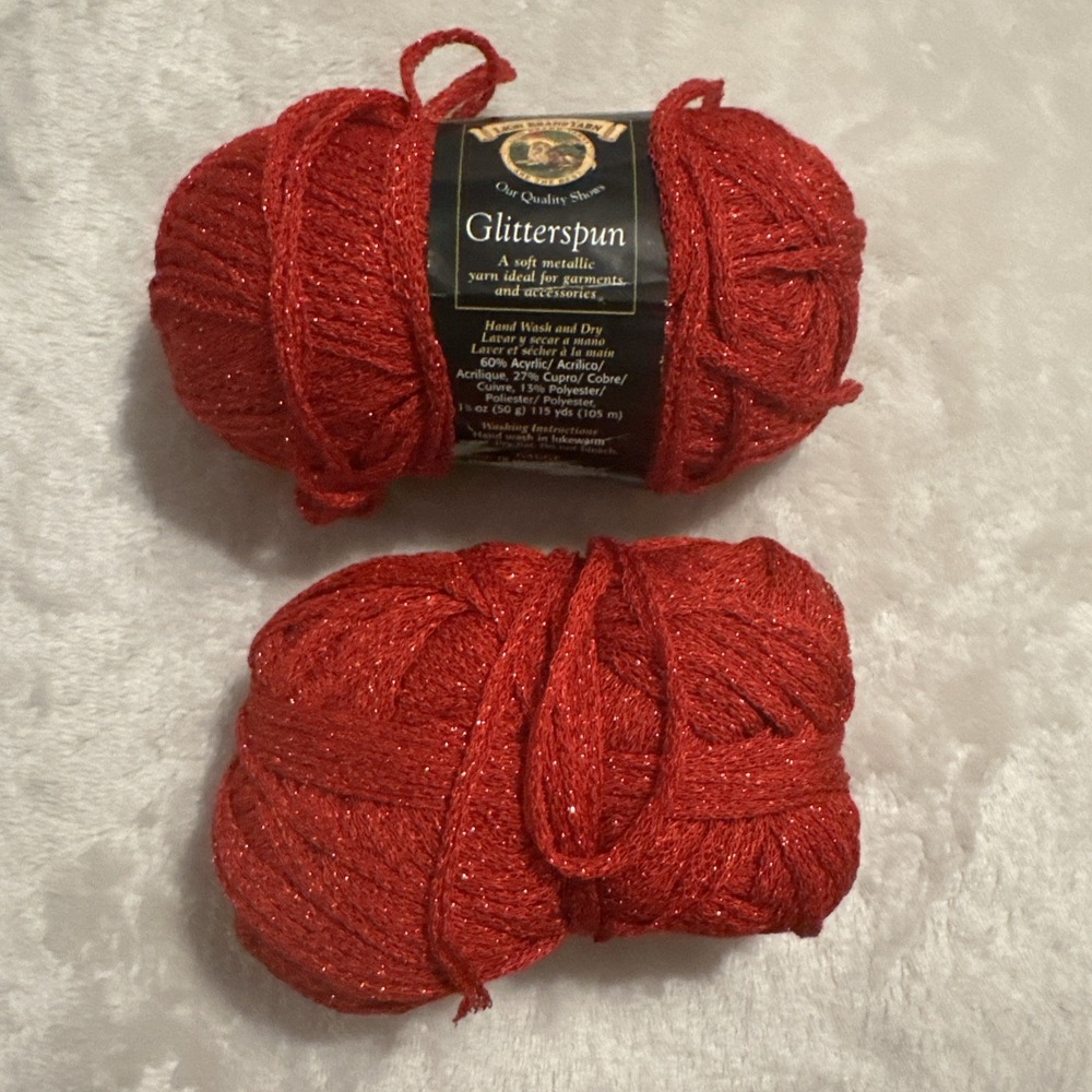 Lion Brand Yarn Glitterspun Ruby Red 113, Acrylic Blend, Made in Italy